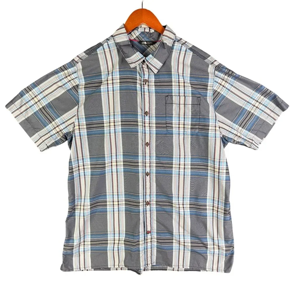The North‎ Face Lightweight Short Sleeve Plaid Shirt Utility Hiking Blue Mens XL